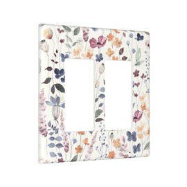 Vintage Floral Leaf Wildflower Decorative Outlet Cover Double Rocker Light Switch Plate Cover Electricity Receptacles Plates For Home Kitchen Living Bedroom 4.6 * 4.5