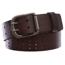 1 1/2" (40mm) Hollow Out Soft cowhide full grain leather Double Prong Belt, Brown | 42"