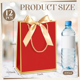 Silkfly 12 Pcs Thank You Gift Bags with Handles 9 x 7 x 3. 15'' Welcome Gift Bags with Bow Ribbon for Wedding Bridal Baby Shower Birthday Housewarming Party(Dark Red, Gold)