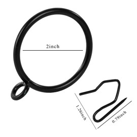 Curtain Drapery Hanging 2inch-Internal Diameter - Curtain Rings with Hooks Eyelet for Window Door Curtain Black Zocang
