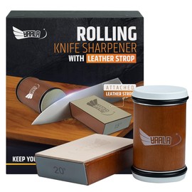 Rolling Knife Sharpener Kit, Comes with Leather Strop - Roller Kitchen Knife Sharpening - Rolling Knife Sharpener Tool with 15 & 20 Degree Sharpening Magnetic Holder - Kitchen Gadgets & Gifts