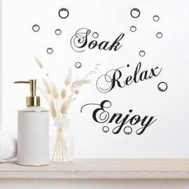 Soak Relax Enjoy Bathroom Wall Decals,Art Quote Stickers for Bathroom, Bedroom and Living Room,Inspirational Home Decor, Murals and Room Decor (17.7x11.4 Inch)