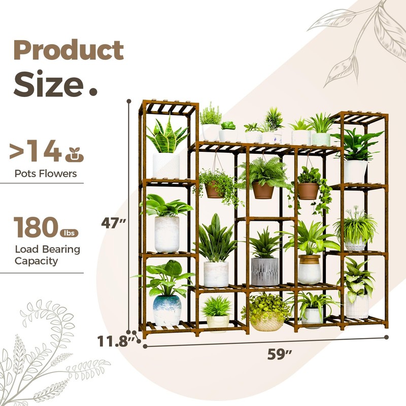 Bamworld Large Plant Stand Indoor Outdoor Hanging Shelf for Multiple