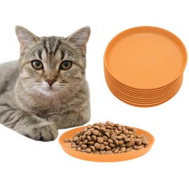 CAPASTEC 10 Stück Flache Katzenschale, Katzenfutter, Fressnapf, Katzenteller, Runde Katzenschale, Katzenfressnapf, Katzenschale für Kätzchen und Kurzbeinige Katzen, Orange