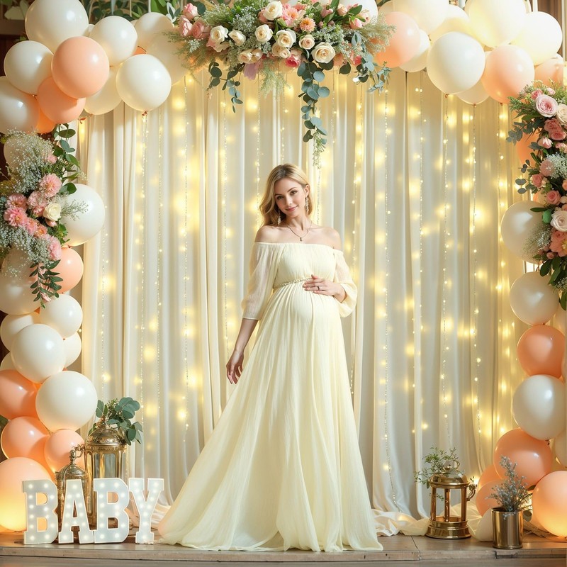 10 x 10ft Beige Backdrop Curtains with Lights String for