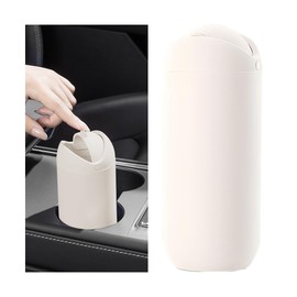 KHGUZ Car Trash Can with Lid, Silicone Leakproof Mini Round Vehicle Garbage Bin for Cup Holder, Portable Automotive Interior Waste Storage & Organizers Accessories, Universal Fit (Beige)