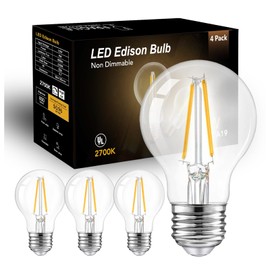 dalattin A19 Vintage LED Edison Bulbs, 60W Equivalent Light Bulbs, 2700K Soft White, Clear Glass Filament Bulb, Efficient 8W, E26 Base, 800 LM, CRI80+, Non-Dimmable for Home, Farmhouse, 4 Pack