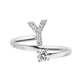 Purelei® Letter Ring - Women's Ring Made of Durable Stainless Steel - Waterproof Rings - Adjustable Rings from Size 50 to 60 - Fashion Jewellery for Your Individual Look, Gemstone, Cubic Zirconia