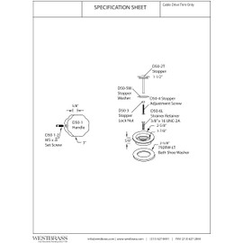 Westbrass A50T-26 Standard 1-1/2" Replacement Trim for Cable Drive Bath Drain Waste & Overflow Assemblies, Polished Chrome