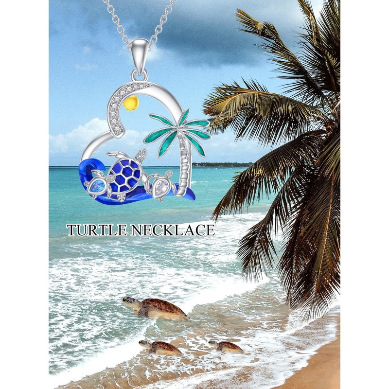 Flpruy Mother and 2 LittleTurtle Heart Necklace for Women 925