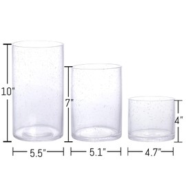Large Hurricane Candle Holder Set of 3 Clear Candle Holders for Pillar Candles, Seeded Bubbles Glass Candle Holder for Table Centerpiece, Glass Cylinder Vases for Home, Patio and Wedding 10" 7" 4" H