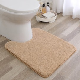 Non Slip Toilet Mat Threefold Lifespan Pedestal Mat for Toilet Super Soft Absorbent Bathroom Toilet Rug Fluffy High Resilience Bath Rug Carpet, Resist Sinking Flattening - 50 x 60cm U Shape (Beige)