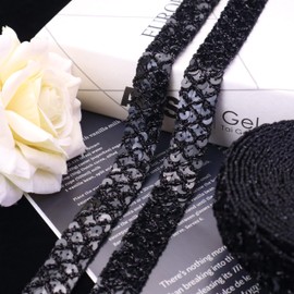 ZNZAKKA Black Sequin Ribbon Trim Braid Trim Inelastic Glitter Ribbon for Crafts Sewing, Embellishments (5.5 Yards, 0.9 Inch)