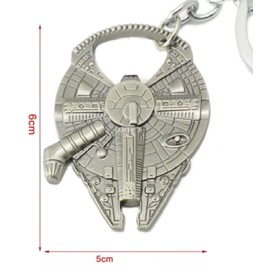 Han Solo Millennium Falcon Bottle Opener in Spaceship Look with Key Ring 60 x 45 mm Gift Idea, Silver / black