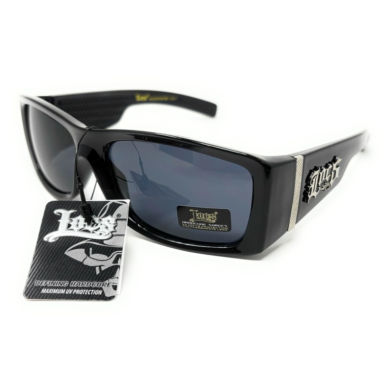 LOCS Hardcore Shades Sunglasses, Black Frame with Dark Lenses, Polycarbonate