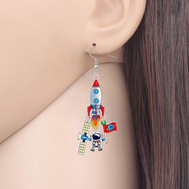 SHIGIE Acrylic Teacher's Day Novelty UFO Alien Outer Space Earrings Dangle Telescope Satellite Planets Charms Gifts For Women (Multi)