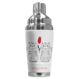 Mugzie 16 Ounce Stainless Steel Cocktail Shaker/Martini Shaker with Wetsuit Cover - Spring is Coming - Two Cats