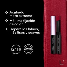 L'BEL - Forever Labial Mate en Barra Color Rouge Amour 2g, De Larga Duración, con Colágeno, Labial de Color con Acabado Mate, Repara y Suaviza los Lab