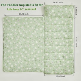Toddler Nap Mat with Pillow and Blanket,Soft Slumber Bags for Girls,Kids Sleeping Bags with Roll Up Design,Green Floral Nap Mats for Preschool,Daycare,Kindergarten,Fits Ages 3-6 Years Old-Green