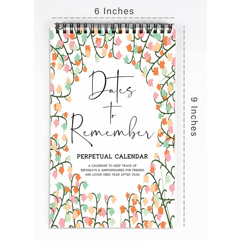Inkdotpot Floral Perpetual Calendar, Important Dates to Remember- 6x9 Monthly