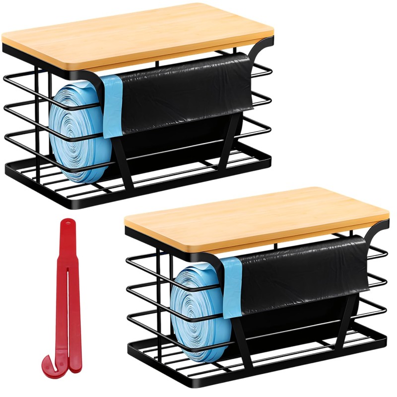 2 - Pack Trash Bag Dispenser with Bamboo Top, Stackable