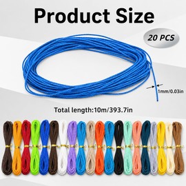 20 Colors 1mm Waxed Cord Set, Waxed Thread for Jewellery Making, Macrame Cord, Coloured String String for Bracelet Making Bracelet DIY (10m)