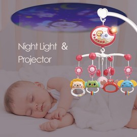 Baby Crib Mobile with Remote Control, Star Projector Timing Function, Musical Mobile for Bed with Light and Melodies, Hanging Rotating Rattles Toys for Newborns(Red)