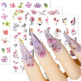 Flowers Nail Art Stickers 3D Self-adhesive Nail Stickers Colorful Flower Nail Art Decals Set Nail Stickers For Girls Kids Woman Nail Decals Accessories For Nail Designs Nail art Supplies DIY Decoration Nail Stickers for nail art（12 Sheets）