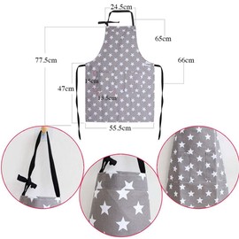 Kitchen Apron for Women, Adjustable Cooking Apron with Two Large Pockets, Cotton Canvas Star Pattern, Adult Apron for Housework (Grey)