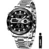 MEGALITH Watches for Men Military Digital: Silver Stainless Steel Waterproof