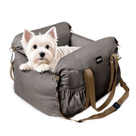 Gulokoka Dog Booster Car Seat for Small Dogs with Heavy Duty Safety Belt and Lock, Waterproof Detachable Dog Travel Bed for Car with Storage Pocket Up to 25lbs, Memory Foam Filling for Max Support