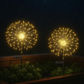 Lanthium 2 Pack Garden Decoration Solar Outdoor Light with 300 LEDs, Waterproof Solar Firework Lights 8 Lighting Modes, Suitable for Outdoor, Yard, Pathway ， Landscape Decoration （Warm White）