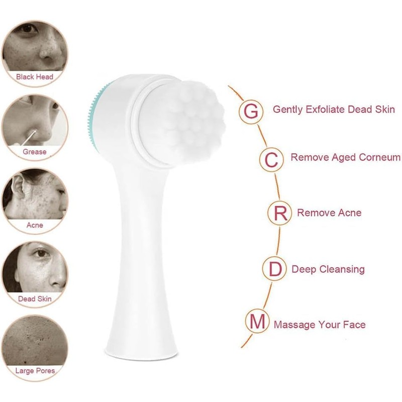 Cepillo de Limpieza Facial Doble Cara con Cerdas Suaves y