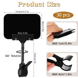 30 Pack Mini Chalkboard Signs with Clip, Clip On Sign Holder for Display, Double Head Rotating Price Signs for Vendors, Black Plastic Sign Clips for Retail Store Shelf (5.7x3.9 Inch)