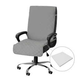 Easy-Going Quilted Microfiber Office Chair Cover with Soft Memory Foam Seat Cushion Water Resistant Desk Computer Chair Slipcover Anti-Slip Chair Protector (Medium, Light Gray)