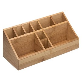 Bamboo Desk Organiser Makeup Organiser Pen Holder 10 Compartments Pen Holder Organiser Box Storage Box Cosmetic Organiser