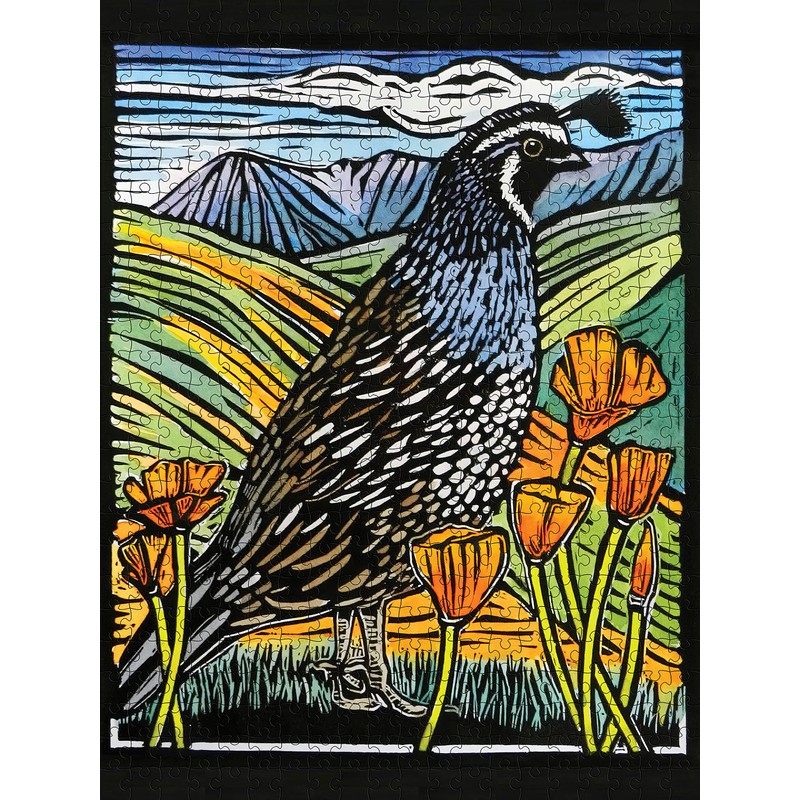 Pomegranate Molly Hashimoto: California Quail - Rompecabezas de 500 piezas