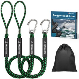 Bungee Dock Lines for Boats, 4.3 Feet Mooring Rop 10S Docking with 316 Stainless Steel Clip Boat Accessories for Boats, PWC, Kayak, SeaDoo,Jet Ski, Pontoon, Power Boat, Built in Snubber, 2Pack Green