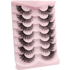 MIKIWI Lashes Clear Band Fluffy Faux Mink Eyelashes Cat Eye Lashes 20mm Wispy Strip Lashes 7 Pairs False Eyelashes（GL01）