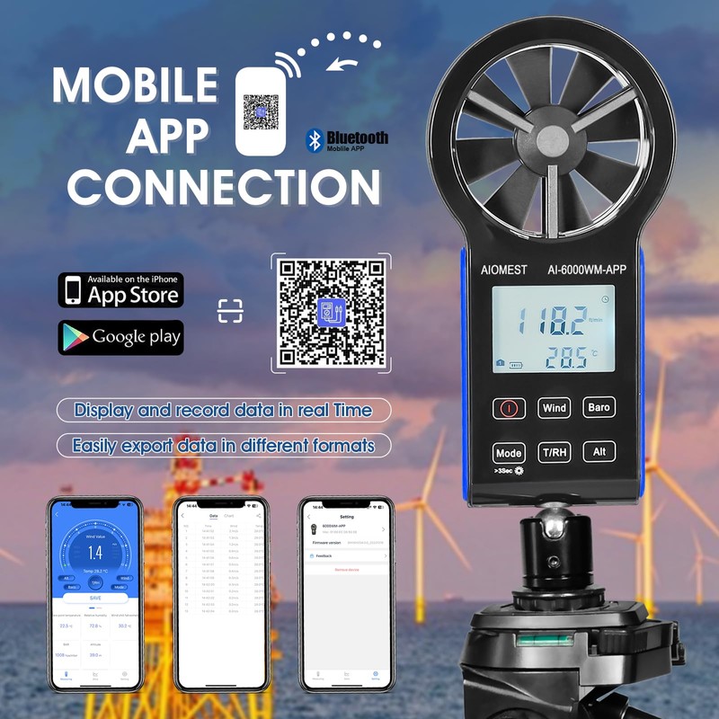 AIOMEST Anemometer Bluetooth, Handheld Wind Speed Gauge Meter w/Atmospheric Pressure,