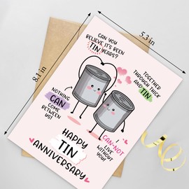 Naixiwen Funny 10 Years Anniversary Card, Cute Tin Pun 10th Anniversary Card for Husband Wife, Hilarious Ten Years Anniversary Card for Him Her, Happy Tin Wedding Anniversary Card