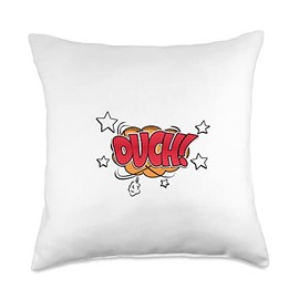 ouch! Comic Cartoon Speech Bubble Sayings Cool Retro Funny Throw Pillow