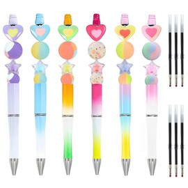 GTIEDIK Beadable Pens Focal Beads Pens DIY Making Kit Multicolor Ballpoint Pen Christmas Gifts for women,kids Black Ink with 24 Pcs Assorted Colors Beads (6 Pcs)