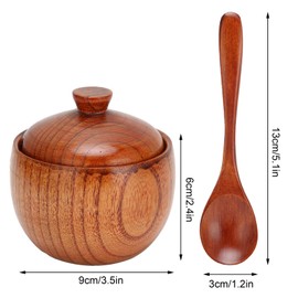 Wood Spice Pot, Sugar Bowl Salt Pepper Pot, Wooden Salt Cellar with Lid and Spoon, Salt Sugar Chili Seasoning Container, Vintage Jujube Wood Seasoning Jar for Home Restaurant