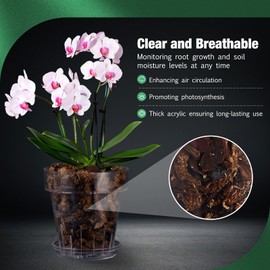 SUADEN 4.3 Inch Clear Acrylic Planter Pot with Tray,Orchid Pot with Drainage Holes,Side Holes for Hanging,Twist-Lock Saucer for Easy Moving, Transparent Containers for Indoor Plants Herbs