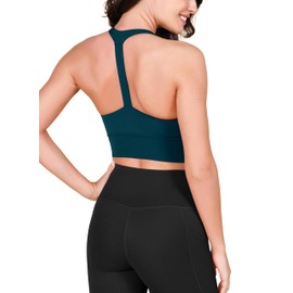 ODODOS ODLEX Halter Sports Bra for Women Padded Wirefree Y Racerback Workout Yoga Bra, Forest Teal, Small
