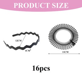 16 pcs Zig Zag Headband, Wave Shark Tooth Headband, Non Slip Hairband for Men and Women