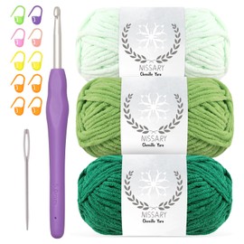 Chenille Yarn for Crochet - Soft Plush Velvet Yarn 3x50g with 5mm Hook,Thick Fluffy Wool for Crochet Blanket Making Chunky Wool -Ideal for Beginners (greenx3)