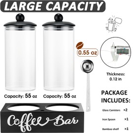 Yangbaga Glass Sugar Coffee Canister for Ground Coffee,2×55OZ Coffee Containers with Handle Shelf Coffee Bar Station Accessories Organizer Decor,Food Storage Jars with Iron Scoop for Kitchen