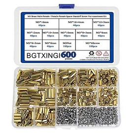 BGTXINGI 600pcs M3 Brass Male/Female Socket Spacer Spacer Screw Nut Assortment and Stainless Steel Screw Nut Set (Brass M3)